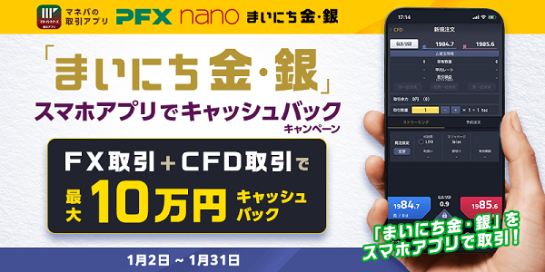 「まいにち金・銀」スマホアプリで最大10万円キャッシュバックキャンペーン実施のご案内