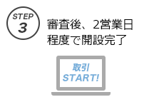 step3、審査後、2営業日程度で開設完了です。