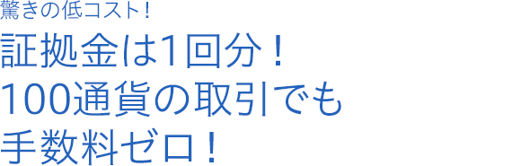 驚きの低コスト！ 証拠金は1回分！100通貨の取引でも手数料ゼロ！