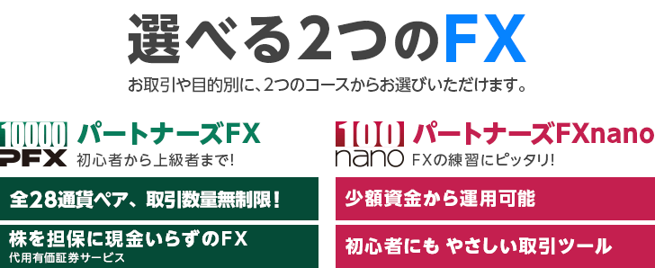 選べる2つのFX　お取引経験や目的別に2つのコースからお選びいただけます。